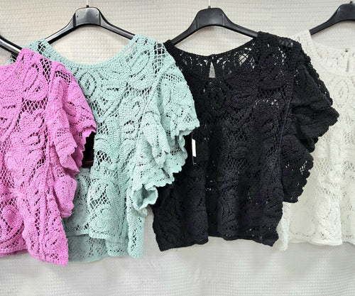 Pure cotton short frill sleeve top