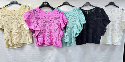 Pure cotton short frill sleeve top