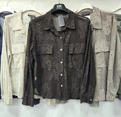 Crochet 2 Pocket Cotton Overshirt