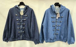 Denim Cotton Hoody Military Zip Jacket