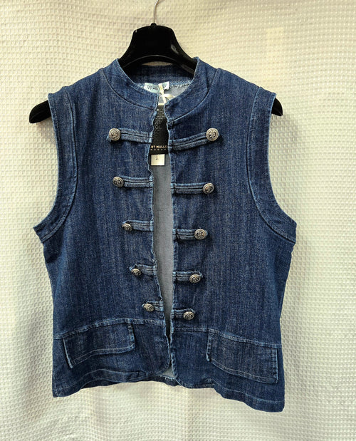 Denim Military Waistcoat Gilet