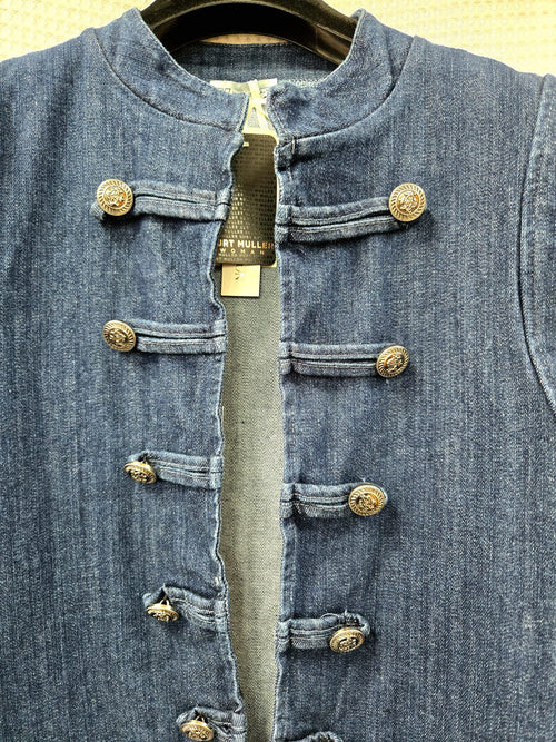 Denim Military Waistcoat Gilet