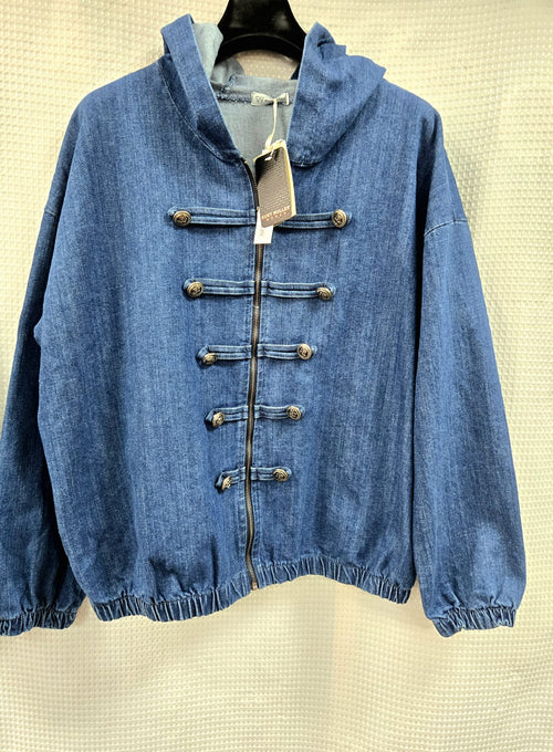 Denim Cotton Hoody Military Zip Jacket