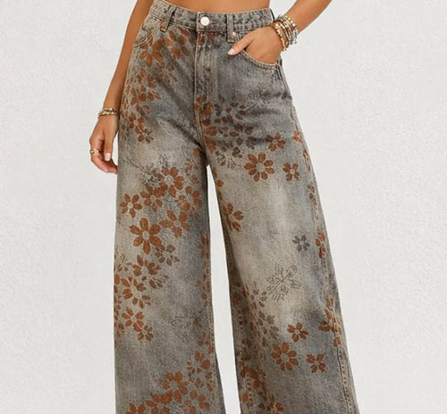 Velour Floral Cotton Denim Inspired Jean