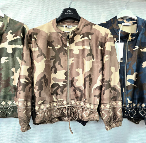 Camouflage Suedette Zip Bomber