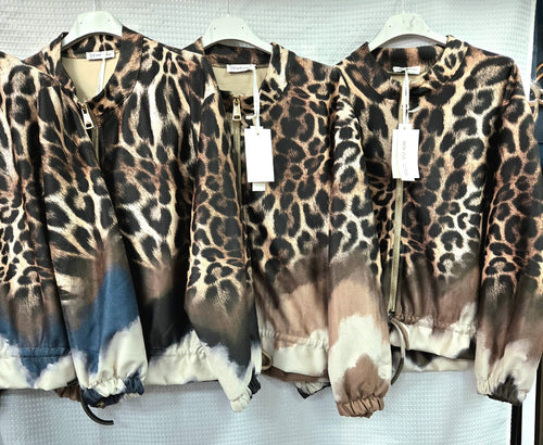 Suedette Leopard Zip Bomber Jacket