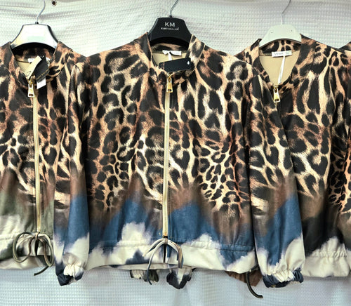 Suedette Leopard Zip Bomber Jacket
