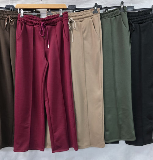 Seam Front Wide Leg Cotton Stretch Trousers