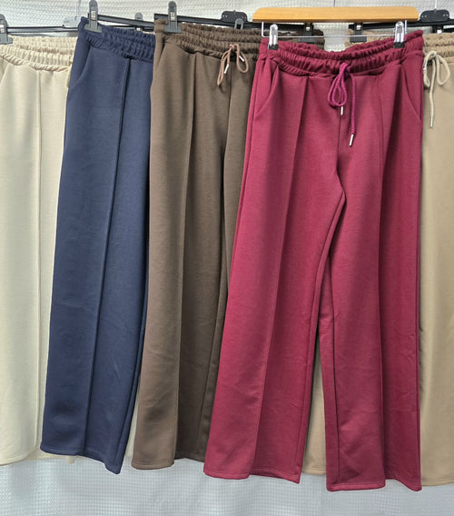 Seam Front Wide Leg Cotton Stretch Trousers