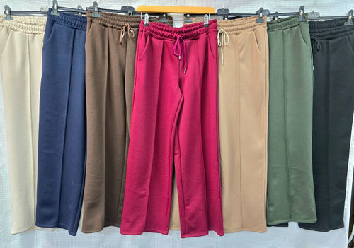 Seam Front Wide Leg Cotton Stretch Trousers