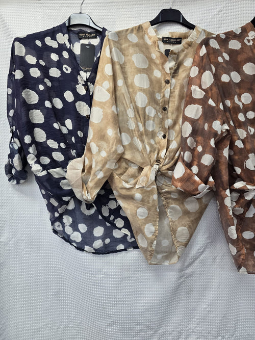 Dot Tencel Tie Shirt Top