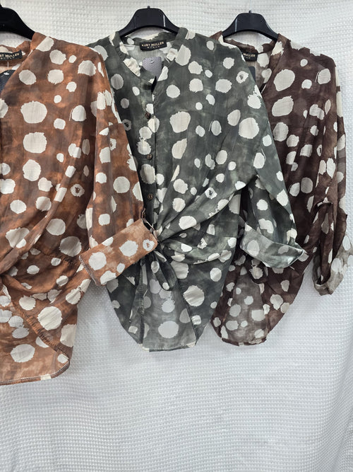 Dot Tencel Tie Shirt Top