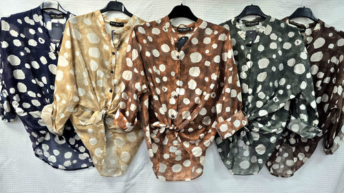 Dot Tencel Tie Shirt Top