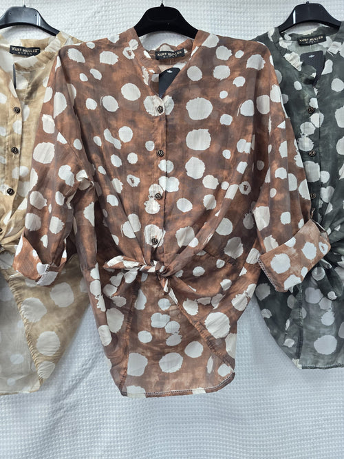 Dot Tencel Tie Shirt Top