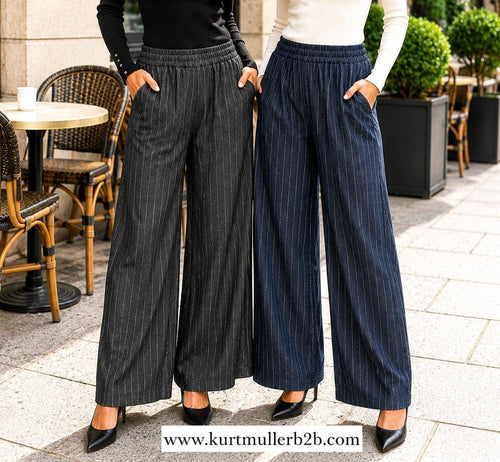 Soft Tweed Chevron Wide Leg Trousers