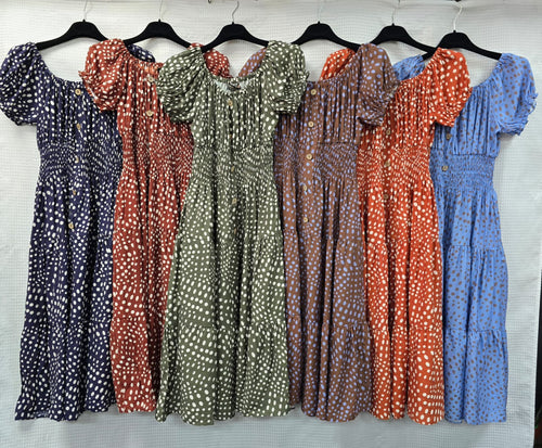 Pebble Polka Dot Bardot Midi Dress