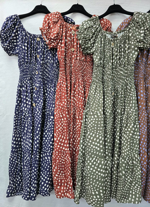 Pebble Polka Dot Bardot Midi Dress