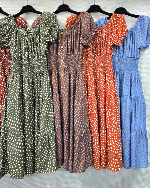 Pebble Polka Dot Bardot Midi Dress