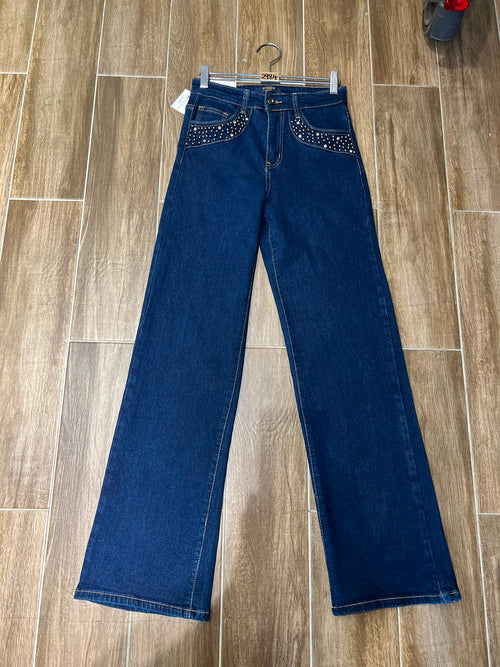 Diamante Stud Pocket Wide Leg Voggo Jeans