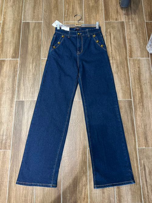 Wide Leg Gold Side Button Voggo Jeans
