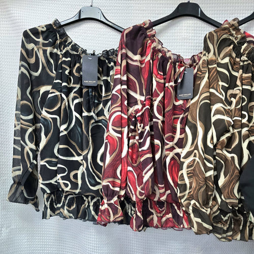 Swirl Ruffle Bardot Blouse