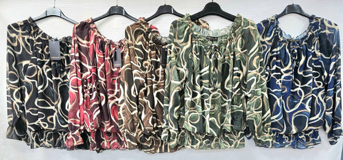 Swirl Ruffle Bardot Blouse
