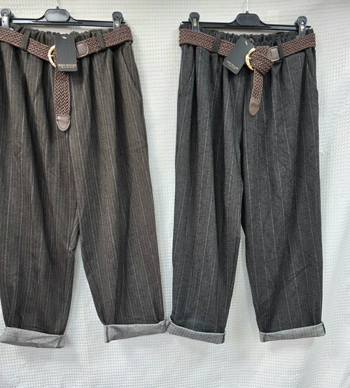 Belted Tweed Effect Trousers