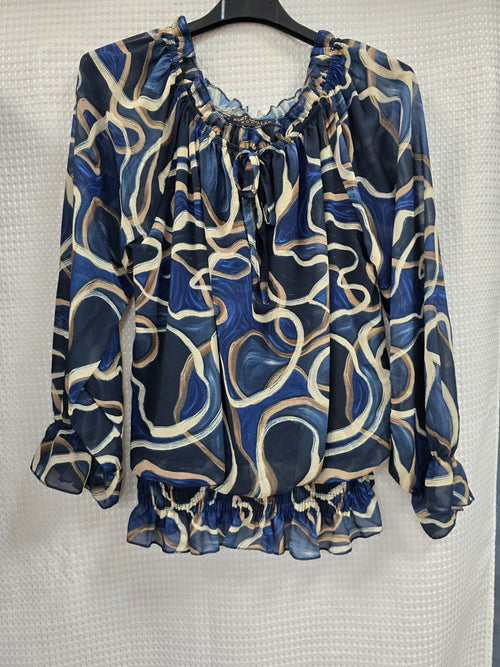 Swirl Ruffle Bardot Blouse