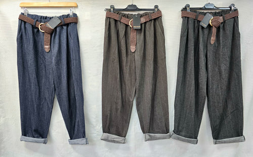 Belted Tweed Effect Trousers