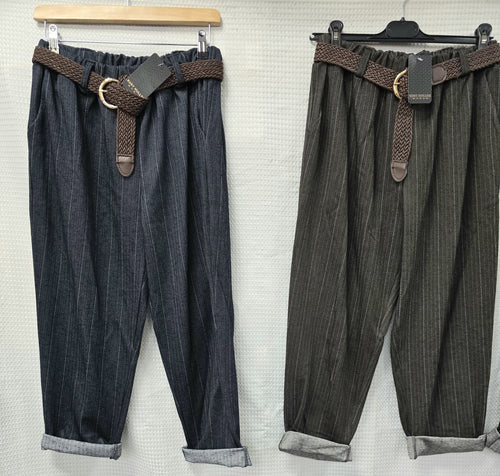 Belted Tweed Effect Trousers