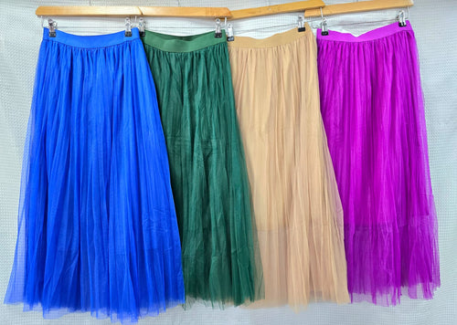 Tulle Mesh Lined Maxi Skirt