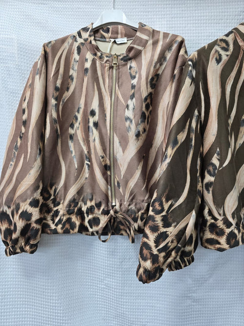 Contrast Wave Suedette Bomber Jacket