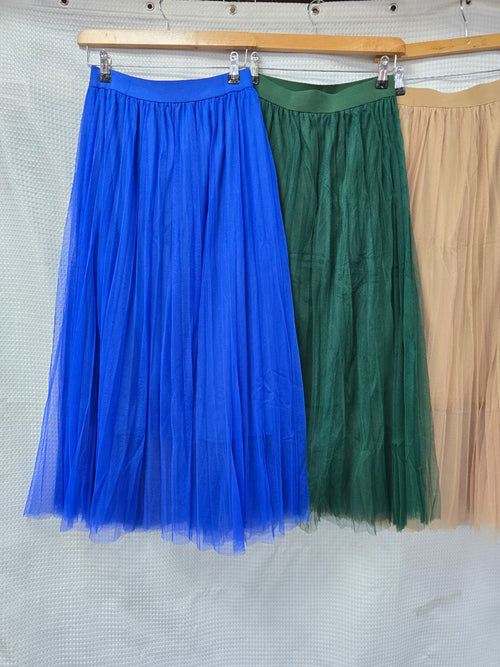 Tulle Mesh Lined Maxi Skirt