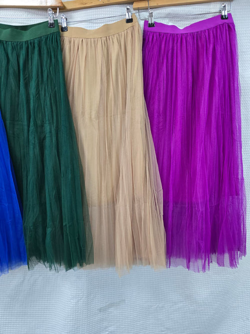 Tulle Mesh Lined Maxi Skirt
