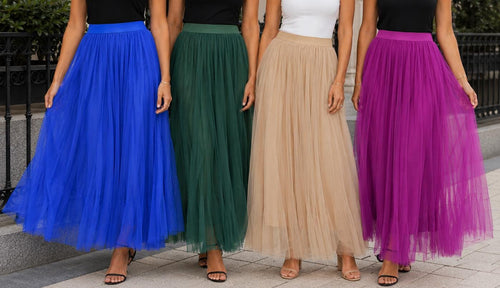 Tulle Mesh Lined Maxi Skirt