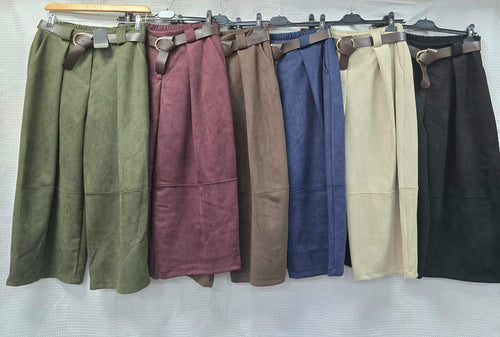 Suedette Belted Barrell Leg Trousers