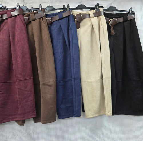 Suedette Belted Barrell Leg Trousers