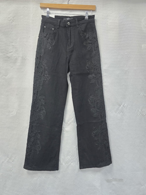 Black Side Lace Crochet Wide Leg Voggo Jeans