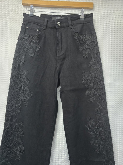 Black Side Lace Crochet Wide Leg Voggo Jeans