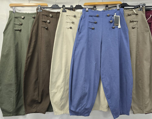 Military Button Barrell Leg Twill Trousers