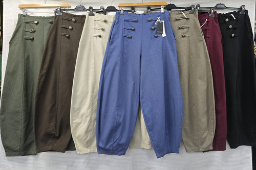 Military Button Barrell Leg Twill Trousers