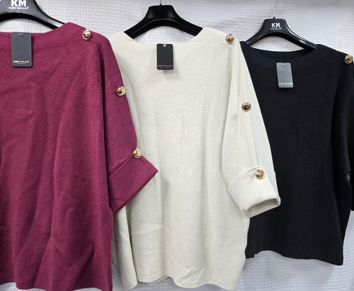 Gold Button Shoulder Oversized Knit Jumper