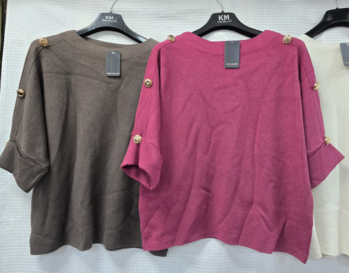 Gold Button Shoulder Oversized Knit Jumper