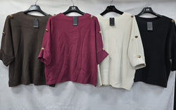Gold Button Shoulder Oversized Knit Jumper