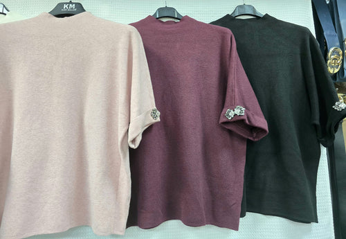 Crystal Jewel Short Sleeve Soft Knit Jumper