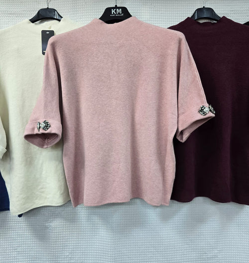 Crystal Jewel Short Sleeve Soft Knit Jumper