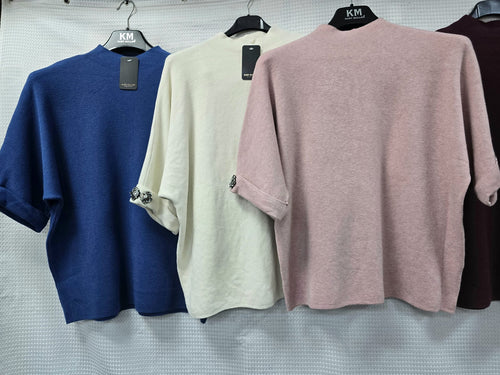 Crystal Jewel Short Sleeve Soft Knit Jumper