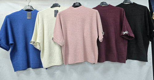 Crystal Jewel Short Sleeve Soft Knit Jumper