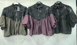 Velvet Lace Short Sleeve Crochet Blouson Jacket
