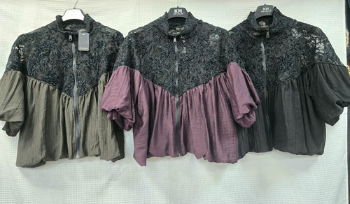 Velvet Lace Short Sleeve Crochet Blouson Jacket